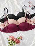 3 Pcs Solid Anti Sagging Half Cup Underwire Bra