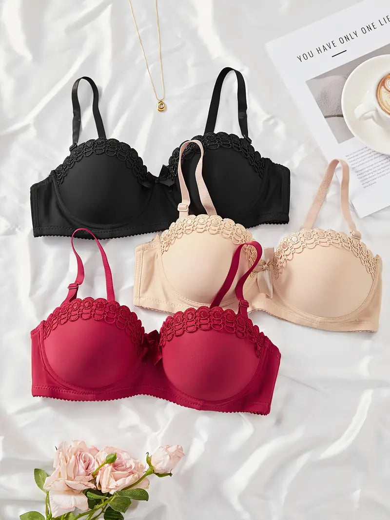 3pcs Sexy Medium Support Underwire Push Up Bras
