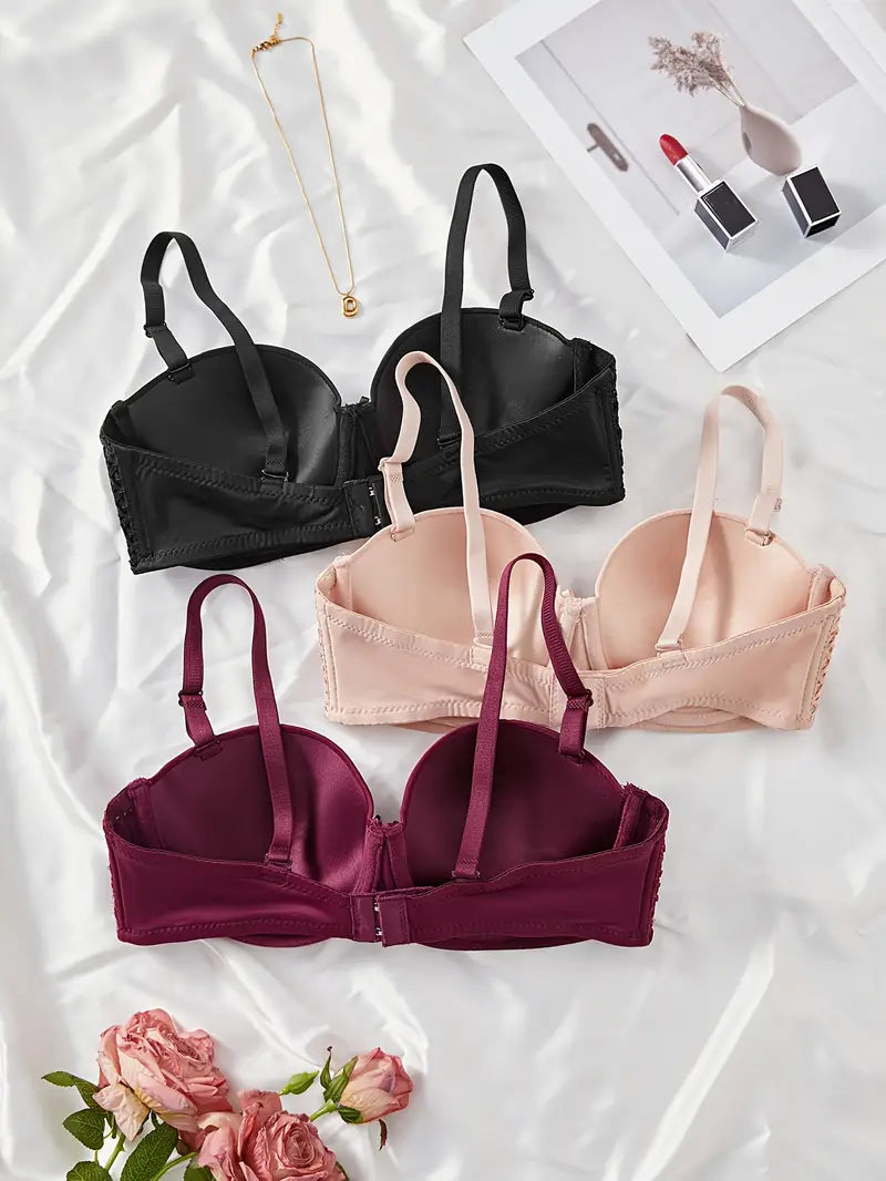 3 Pcs Solid Anti Sagging Half Cup Underwire Bra