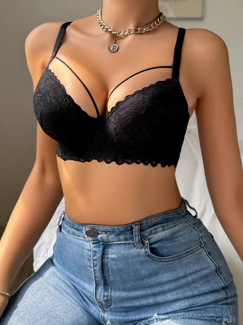 Contrast Lace Push Up Bra,